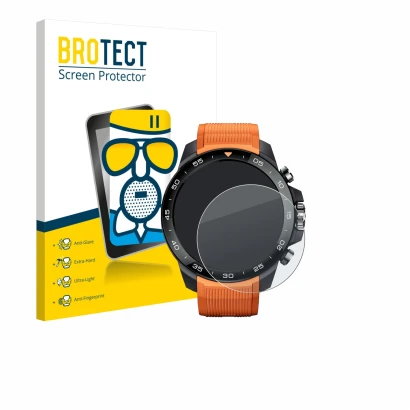 Parte frontal de un envase de producto con el logotipo de la marca BROTECT. Al lado se muestra el dispositivo Xiaomi Mibro GS 