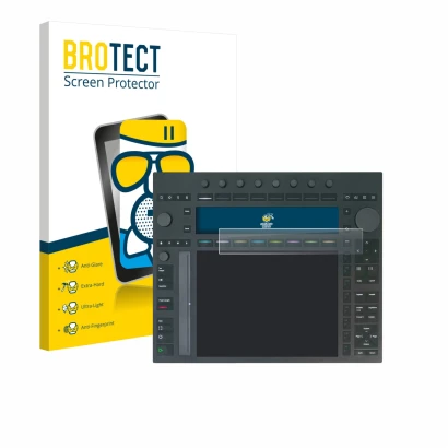 Parte frontal de un envase de producto con el logotipo de la marca BROTECT. Al lado se muestra el dispositivo Ableton Push 3 c