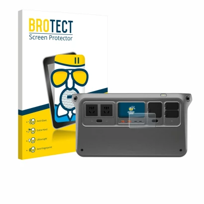 Parte frontal de un envase de producto con el logotipo de la marca BROTECT. Al lado se muestra el dispositivo DJI Power 1000 c