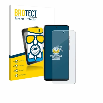 Parte frontal de un envase de producto con el logotipo de la marca BROTECT. Al lado se muestra el dispositivo Motorola Moto G1