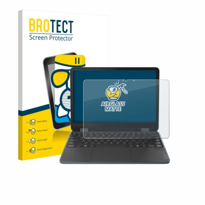 Parte frontal de un envase de producto con el logotipo de la marca BROTECT. Al lado se muestra el dispositivo Lenovo 500w 2-in