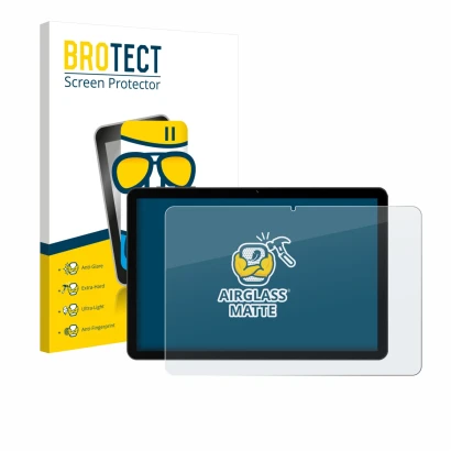 Parte frontal de un envase de producto con el logotipo de la marca BROTECT. Al lado se muestra el dispositivo Doogee Tab G5 co