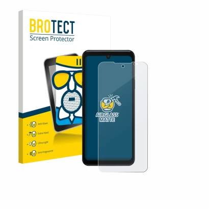 Parte frontal de un envase de producto con el logotipo de la marca BROTECT. Al lado se muestra el dispositivo Sunmi L3 con su 