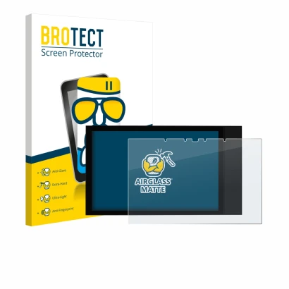 Parte frontal de un envase de producto con el logotipo de la marca BROTECT. Al lado se muestra el dispositivo Shelly Wall Disp