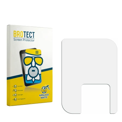 Parte frontal de un envase de producto con el logotipo de la marca BROTECT. Al lado está el protector de pantalla correspondie