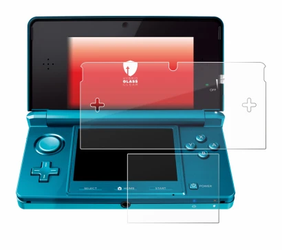 Imagen del dispositivo Nintendo 3DS con una amplia variedad de protectores de pantalla.