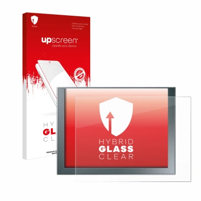 Parte frontal de un envase de producto con el logotipo de la marca upscreen. Al lado se muestra el dispositivo Siemens Simatic