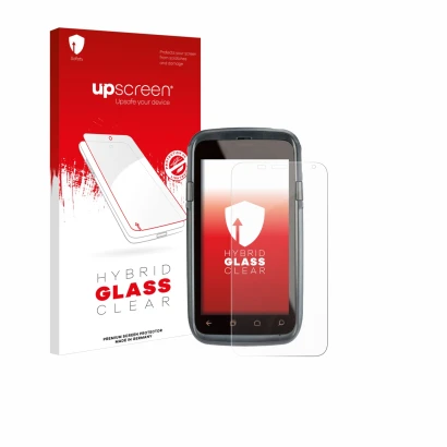 Parte frontal de un envase de producto con el logotipo de la marca upscreen. Al lado se muestra el dispositivo Honeywell Dolph