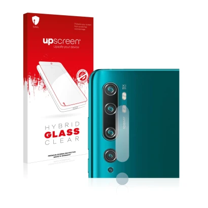 Parte frontal de un envase de producto con el logotipo de la marca upscreen. Al lado se muestra el dispositivo Xiaomi Mi Note 