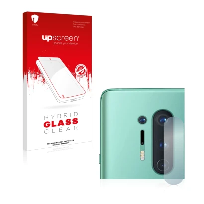 Parte frontal de un envase de producto con el logotipo de la marca upscreen. Al lado se muestra el dispositivo OnePlus 8 Pro (