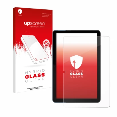Parte frontal de un envase de producto con el logotipo de la marca upscreen. Al lado se muestra el dispositivo Lenovo IdeaPad 