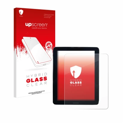 Parte frontal de un envase de producto con el logotipo de la marca upscreen. Al lado se muestra el dispositivo Volvo Polestar 