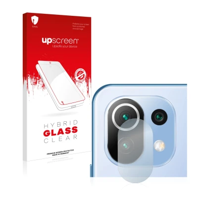 Parte frontal de un envase de producto con el logotipo de la marca upscreen. Al lado se muestra el dispositivo Xiaomi 11 Lite