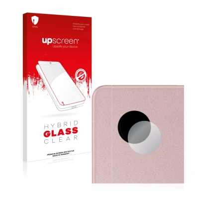 Parte frontal de un envase de producto con el logotipo de la marca upscreen. Al lado se muestra el dispositivo Samsung Galaxy 