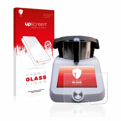 Parte frontal de un envase de producto con el logotipo de la marca upscreen. Al lado se muestra el dispositivo SilverCrest Mon