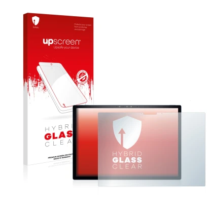 Parte frontal de un envase de producto con el logotipo de la marca upscreen. Al lado se muestra el dispositivo Dell XPS 13 931