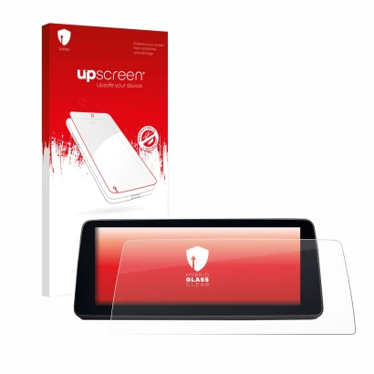 Parte frontal de un envase de producto con el logotipo de la marca upscreen. Al lado se muestra el dispositivo BMW 5 G30/G31 2