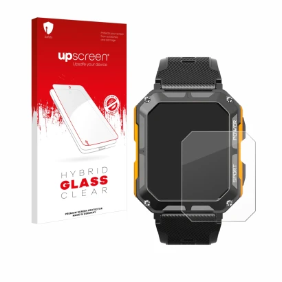 Parte frontal de un envase de producto con el logotipo de la marca upscreen. Al lado se muestra el dispositivo Njord Gear The 