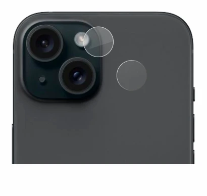 Imagen del dispositivo Apple iPhone 15 (SÓLO Cámara) con una amplia variedad de protectores de pantalla.