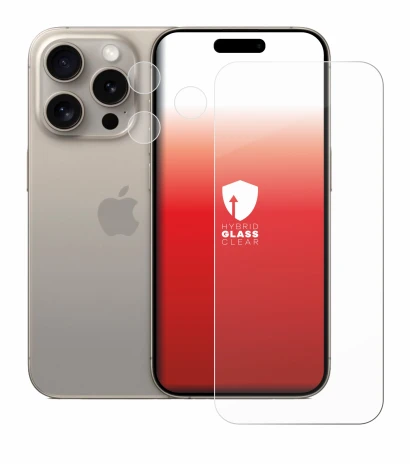 Imagen del dispositivo Apple iPhone 15 Pro (Frontal+Cámara) con una amplia variedad de protectores de pantalla.