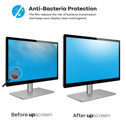 Dispositivo con protector de pantalla upscreen: Antes muchas bacterias, después limpio – “Protección Antibacteriana”.