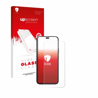 Parte frontal de un envase de producto con el logotipo de la marca upscreen. Al lado se muestra el dispositivo Honor 200 Lite 