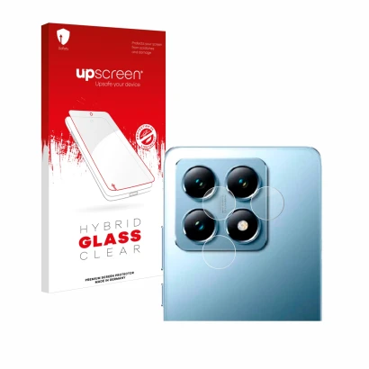 Parte frontal de un envase de producto con el logotipo de la marca upscreen. Al lado se muestra el dispositivo Xiaomi 14T (SÓL