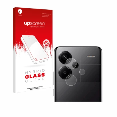 Parte frontal de un envase de producto con el logotipo de la marca upscreen. Al lado se muestra el dispositivo Xiaomi Redmi No