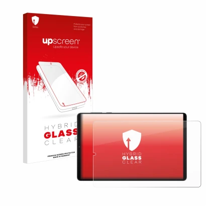 Parte frontal de un envase de producto con el logotipo de la marca upscreen. Al lado se muestra el dispositivo Lenovo Legion Y