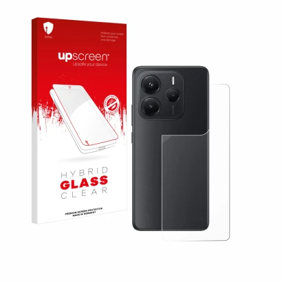 Parte frontal de un envase de producto con el logotipo de la marca upscreen. Al lado se muestra el dispositivo Xiaomi Redmi No