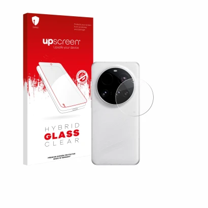 Parte frontal de un envase de producto con el logotipo de la marca upscreen. Al lado se muestra el dispositivo Xiaomi 15 Ultra