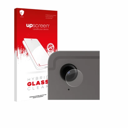 Parte frontal de un envase de producto con el logotipo de la marca upscreen. Al lado se muestra el dispositivo Samsung Galaxy 