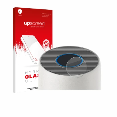 Parte frontal de un envase de producto con el logotipo de la marca upscreen. Al lado se muestra el dispositivo Philips 2000i S