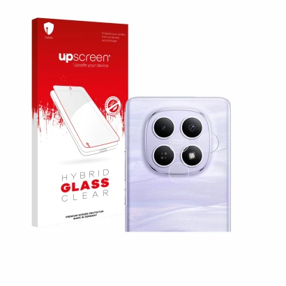 Parte frontal de un envase de producto con el logotipo de la marca upscreen. Al lado se muestra el dispositivo Xiaomi Redmi No