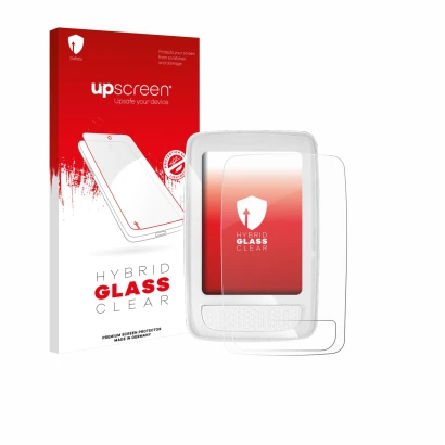 Parte frontal de un envase de producto con el logotipo de la marca upscreen. Al lado se muestra el dispositivo Giant Axact 14W