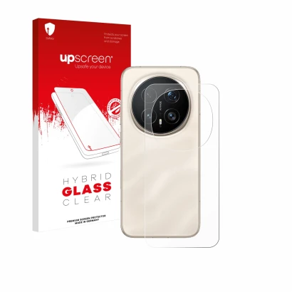Parte frontal de un envase de producto con el logotipo de la marca upscreen. Al lado se muestra el dispositivo Honor Magic 8 P