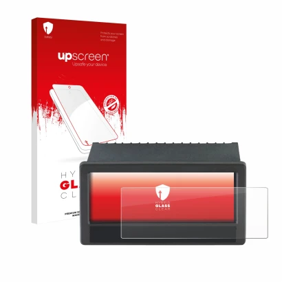 Parte frontal de un envase de producto con el logotipo de la marca upscreen. Al lado se muestra el dispositivo ifm DX2055 con 