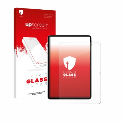 Parte frontal de un envase de producto con el logotipo de la marca upscreen. Al lado se muestra el dispositivo Xiaomi Pad 8 Pr