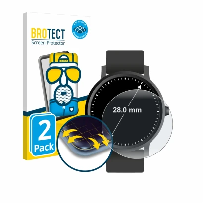 Parte frontal de un envase de producto con el logotipo de la marca BROTECT. Al lado se muestra el dispositivo Relojes (Circula