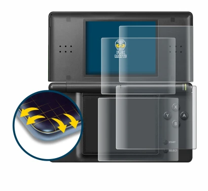 Imagen del dispositivo Nintendo DS LITE con una amplia variedad de protectores de pantalla.