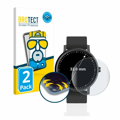 Parte frontal de un envase de producto con el logotipo de la marca BROTECT. Al lado se muestra el dispositivo Relojes (Circula