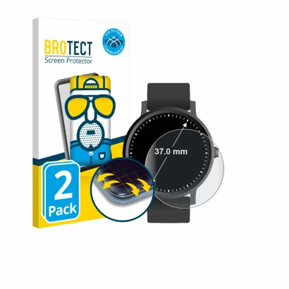 Parte frontal de un envase de producto con el logotipo de la marca BROTECT. Al lado se muestra el dispositivo Relojes (Circula