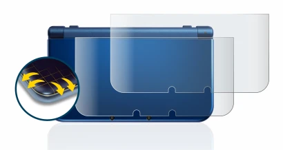 Imagen del dispositivo Nintendo New 3DS XL (carcasa) con una amplia variedad de protectores de pantalla.