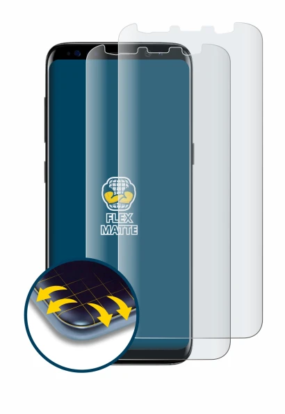 Imagen del dispositivo Samsung Galaxy S8 con una amplia variedad de protectores de pantalla.