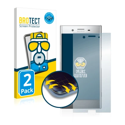 Parte frontal de un envase de producto con el logotipo de la marca BROTECT. Al lado se muestra el dispositivo Sony Xperia XZ P