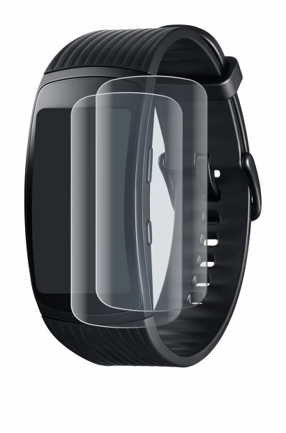 Imagen del dispositivo Samsung Gear Fit 2 Pro con una amplia variedad de protectores de pantalla.