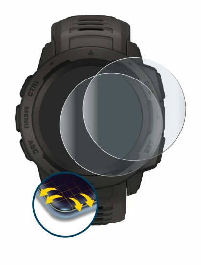 Imagen del dispositivo Garmin Instinct con una amplia variedad de protectores de pantalla.