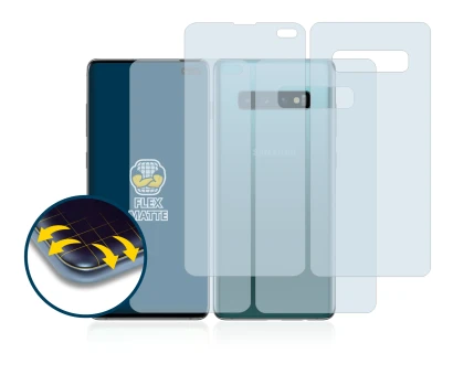 Imagen del dispositivo Samsung Galaxy S10 Plus (Frontal+Trasero) con una amplia variedad de protectores de pantalla.