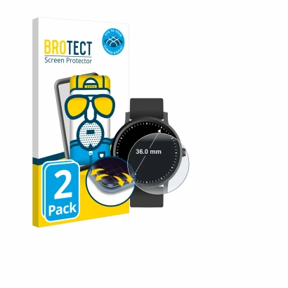 Parte frontal de un envase de producto con el logotipo de la marca BROTECT. Al lado se muestra el dispositivo Circular Display