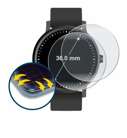 Imagen del dispositivo Circular Displays (ø: 36 mm) con una amplia variedad de protectores de pantalla.
